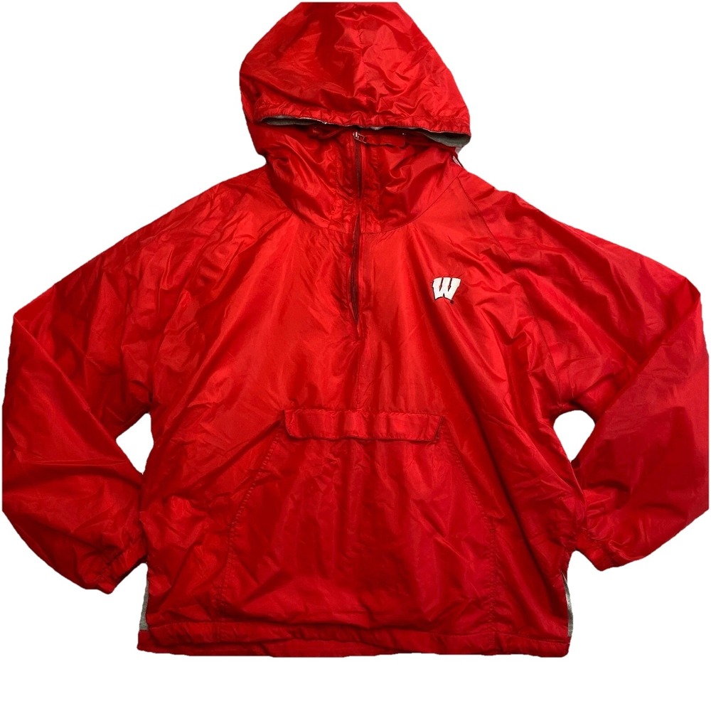 Wisconsin Badgers Jacket Mens XL Red Windbreaker Lined Hooded Football